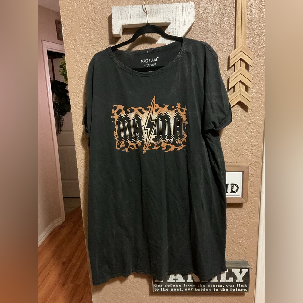 HRT & LUV Black  Mineral Washed Leopard MAMA Shirt Dress Women’s Size Large NWT